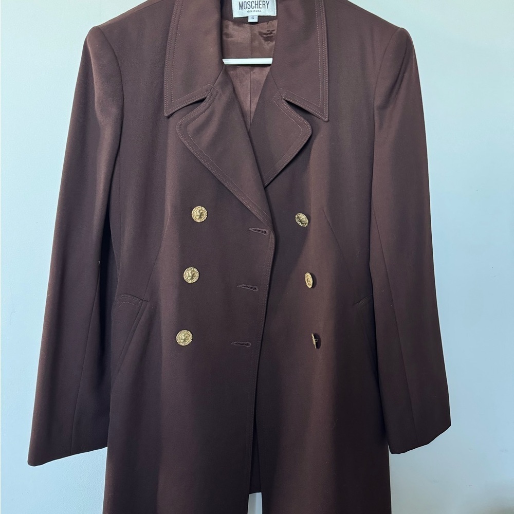 Vintage Moschery Academia Preppy Chocolate Brown Double-Breasted 100% Wool Coat